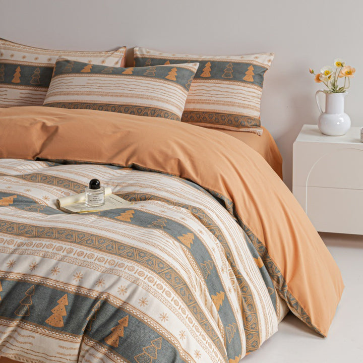 Checked cotton bedding, warm, 3 or 4-piece