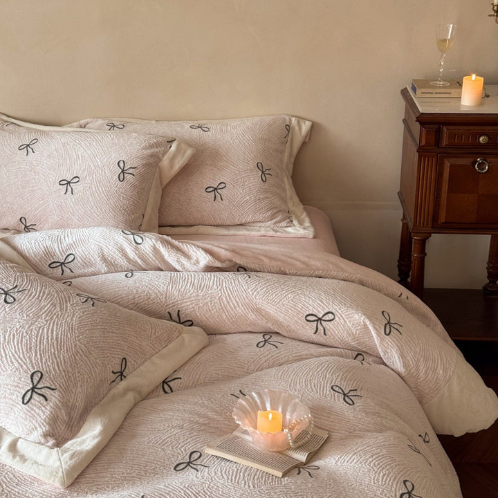 Milk Fiber Fleece Bedding Set, Floral Pattern, Warming