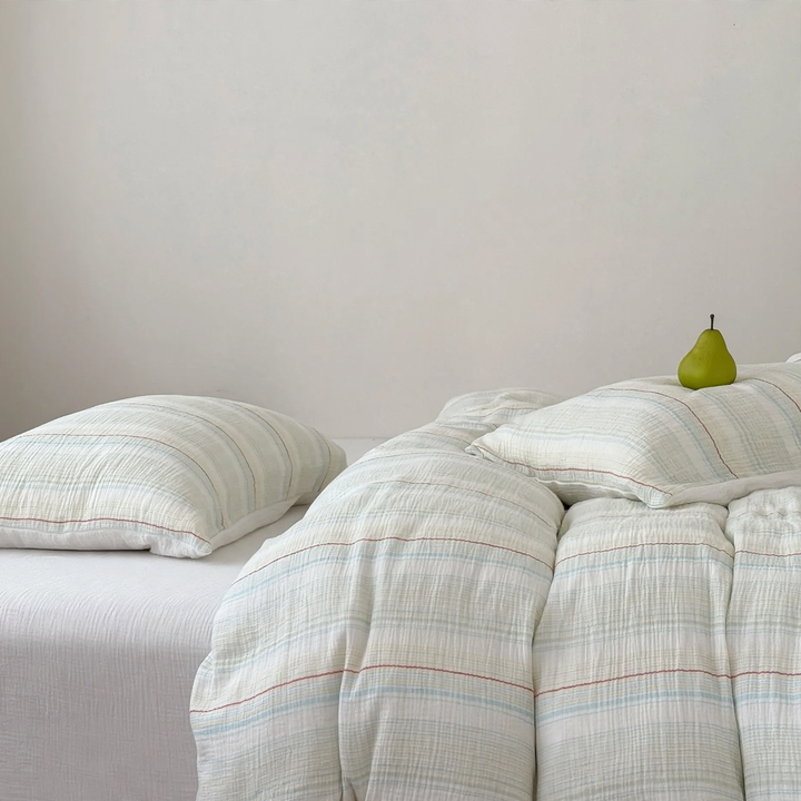 Cotton bedding set, 4-piece, stripe pattern