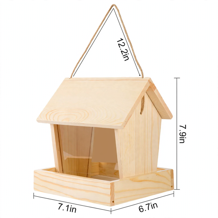 Automatic bird feeder made of wood