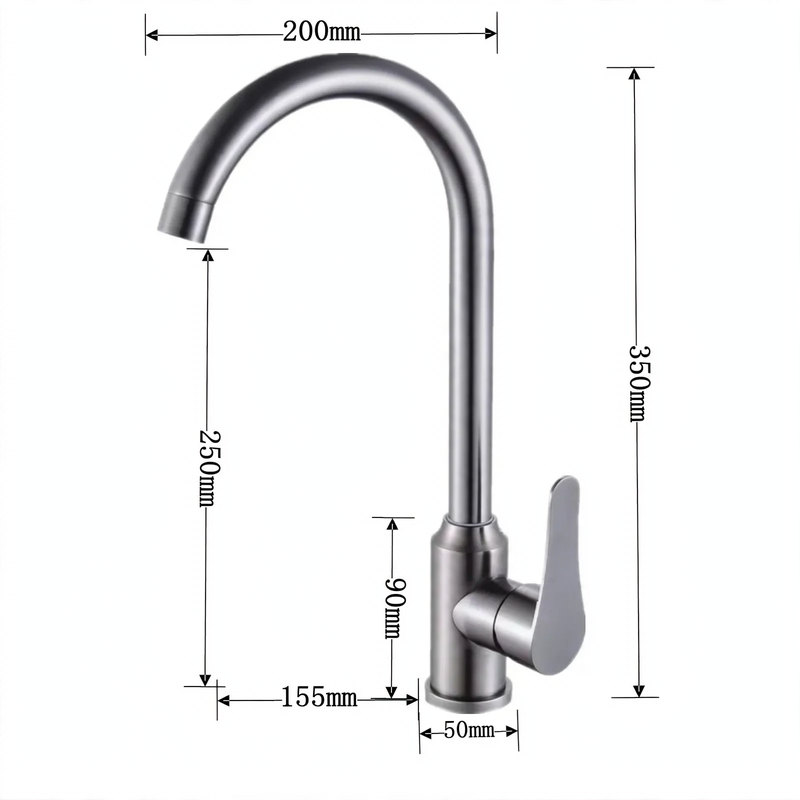 Stainless steel kitchen faucet, mixing or cold water