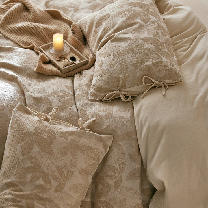 Cotton-linen bedding set, 4-piece, button closure
