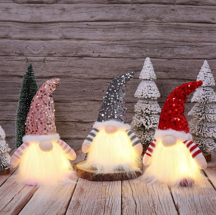 Lighted Christmas elf figure with sequin hat