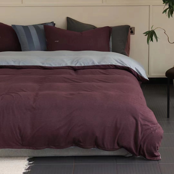 Knitted cotton bedding set, 4-piece, warming, double-sided