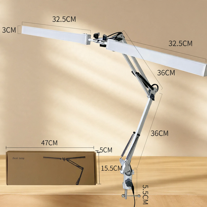 Double head LED clamp lamp with long arm