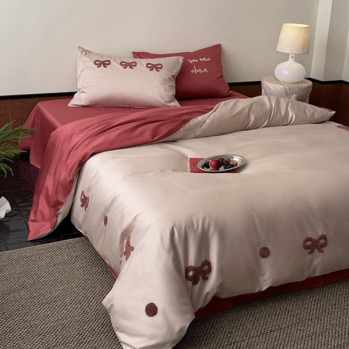 Cotton bedding set, 4-piece, with motifs