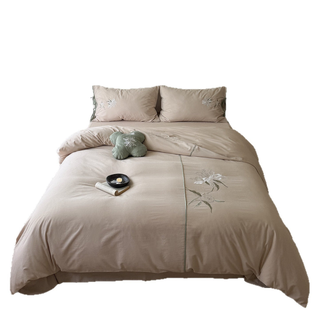 Embroidered cotton-linen bed linen, 4-piece