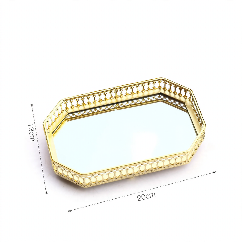 Metallic mirror tray with pearl details, Nordic