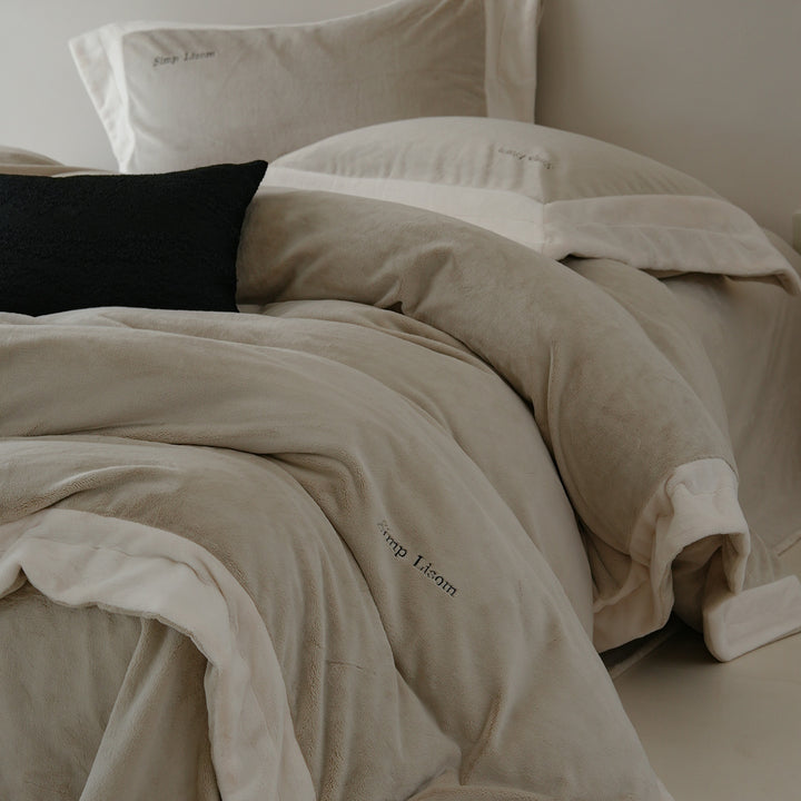Milk fiber bedding set, fleece, winter, solid color