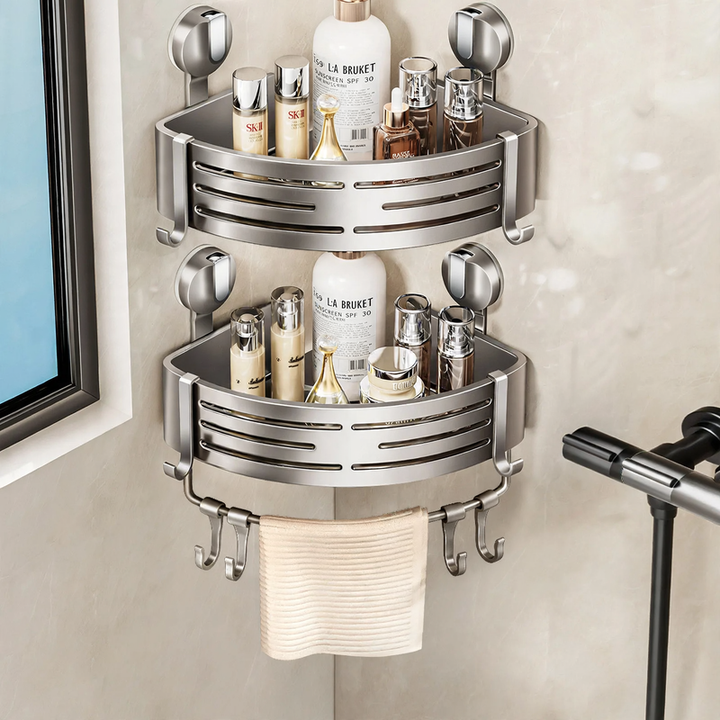 Triangle corner shelf with suction cup for the bathroom, model 035-023-A