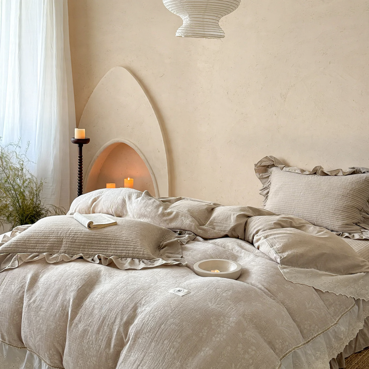 Quilted duvet 3-piece, cotton-linen mix