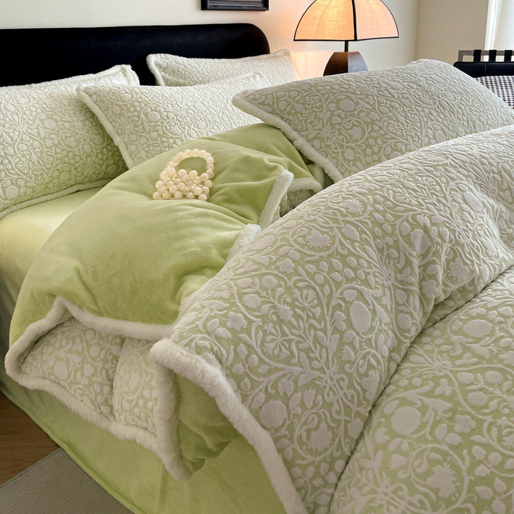 Milk fleece bedding set, solid color, modern