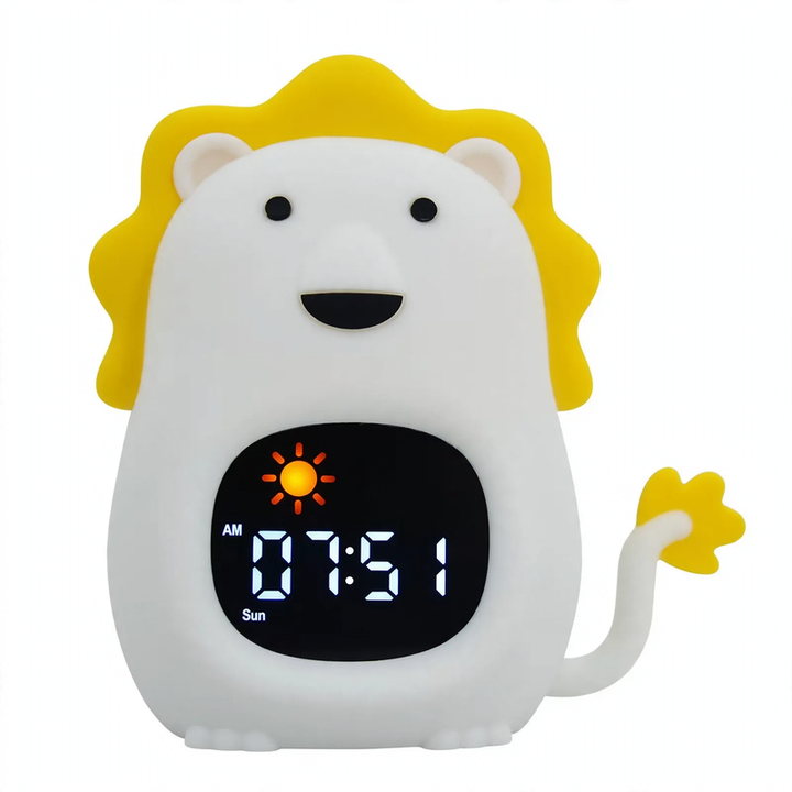 Child-friendly sleep trainer with wake-up light and night light
