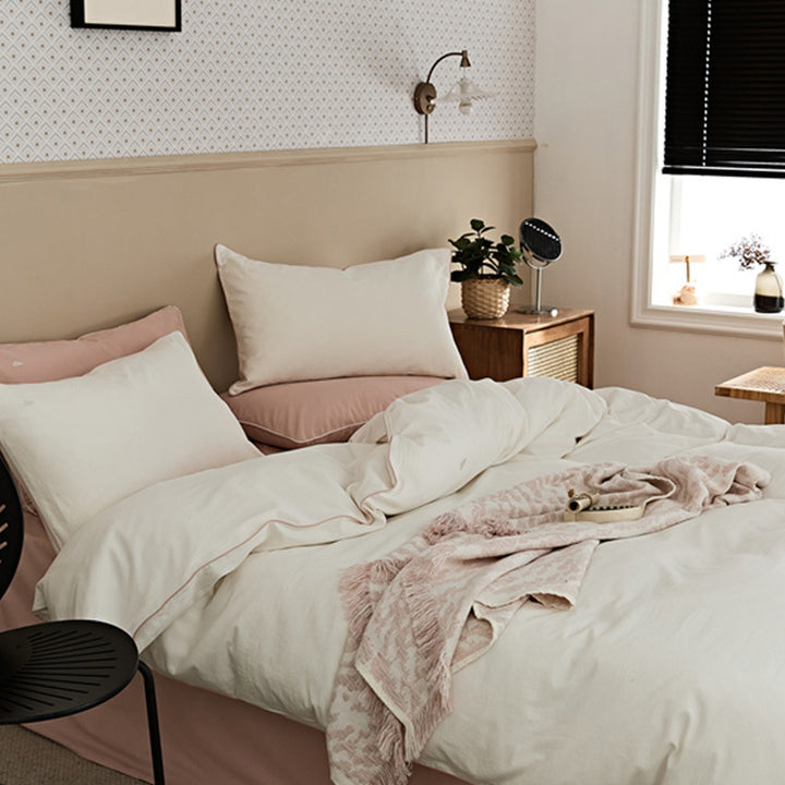 Cotton bed linen set, long-staple cotton, embroidered, brushed