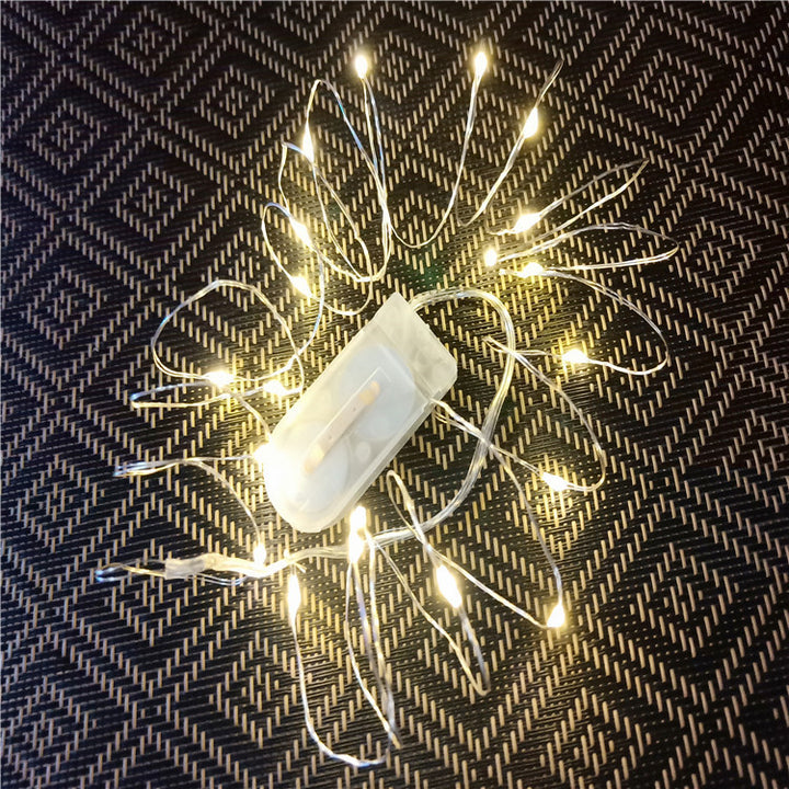 LED copper wire string lights with button cells, 1 m