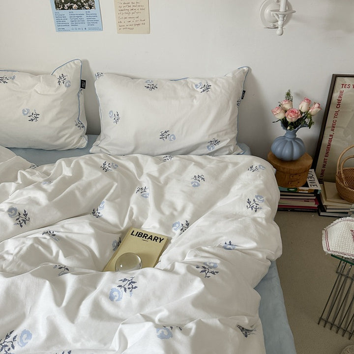 Cotton bedding set, 4-piece, floral pattern