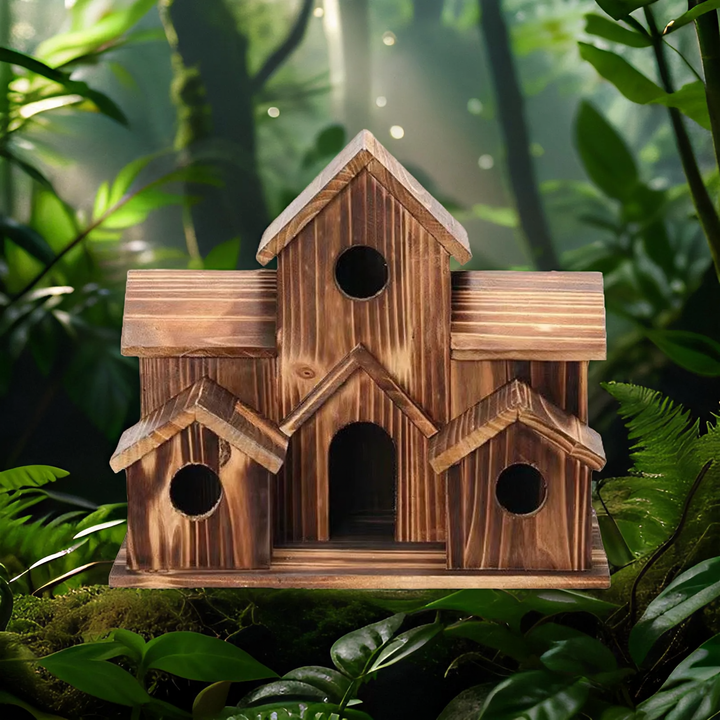 Rustic birdhouse made of pine wood
