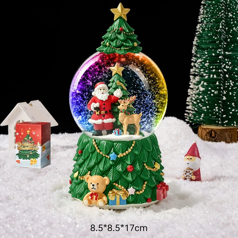 Christmas snow globe with music box and carriage design