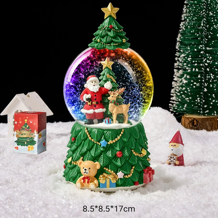 Christmas snow globe with music box and carriage design