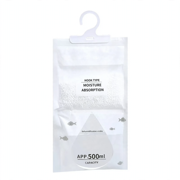 Hanging dehumidifier bag for wardrobes