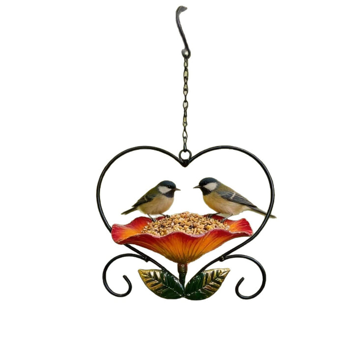 Decorative bird feeder station made of iron in flower shape