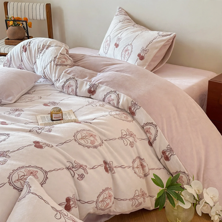 Milk fiber bedding set, 4-piece, floral pattern