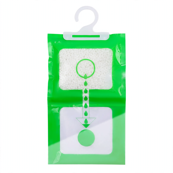 Hanging dehumidifier bag with calcium chloride