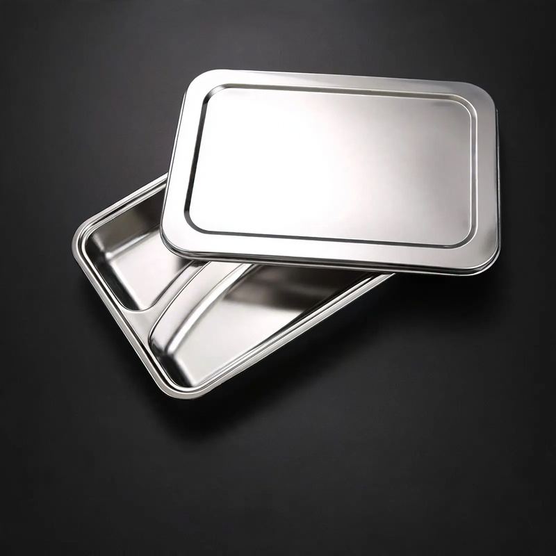 Stainless steel tray with compartments, square