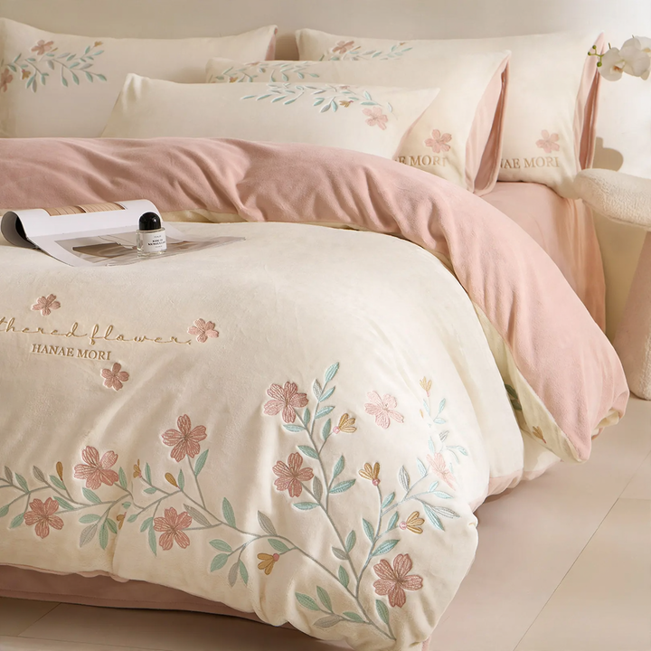 Milk fiber bedding set, 4-piece, floral pattern