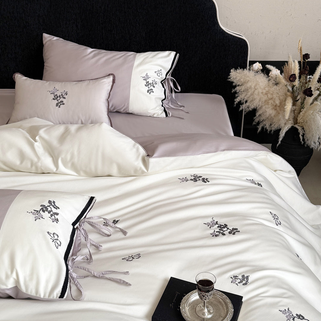Cotton bedding set, 4-piece, floral pattern
