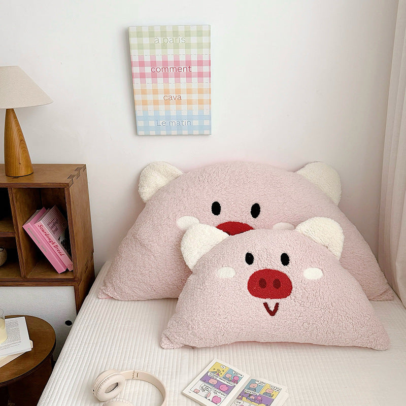 Cuddle pillow made of lambskin fleece, cartoon design