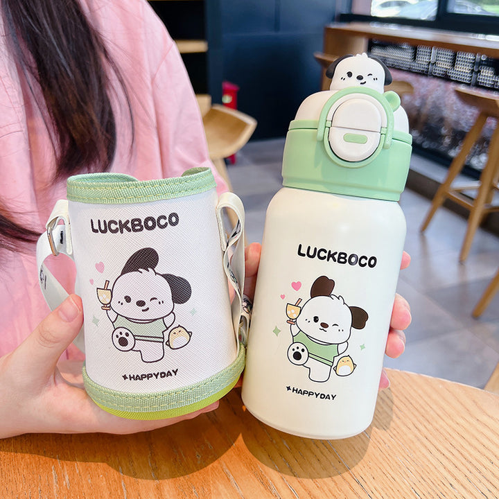 Children's thermos bottle with suction cup and straw