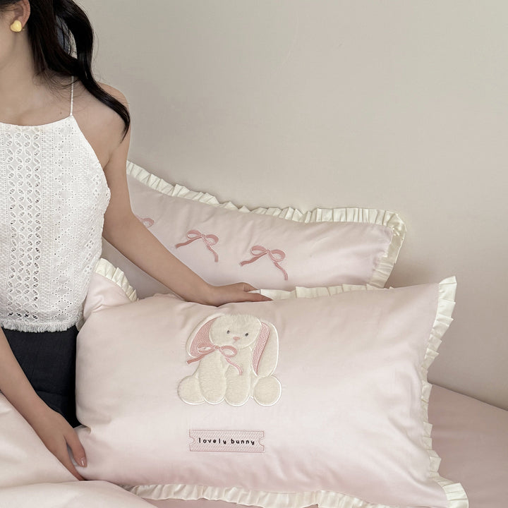 Cotton bedding set, 4-piece, rabbit motif
