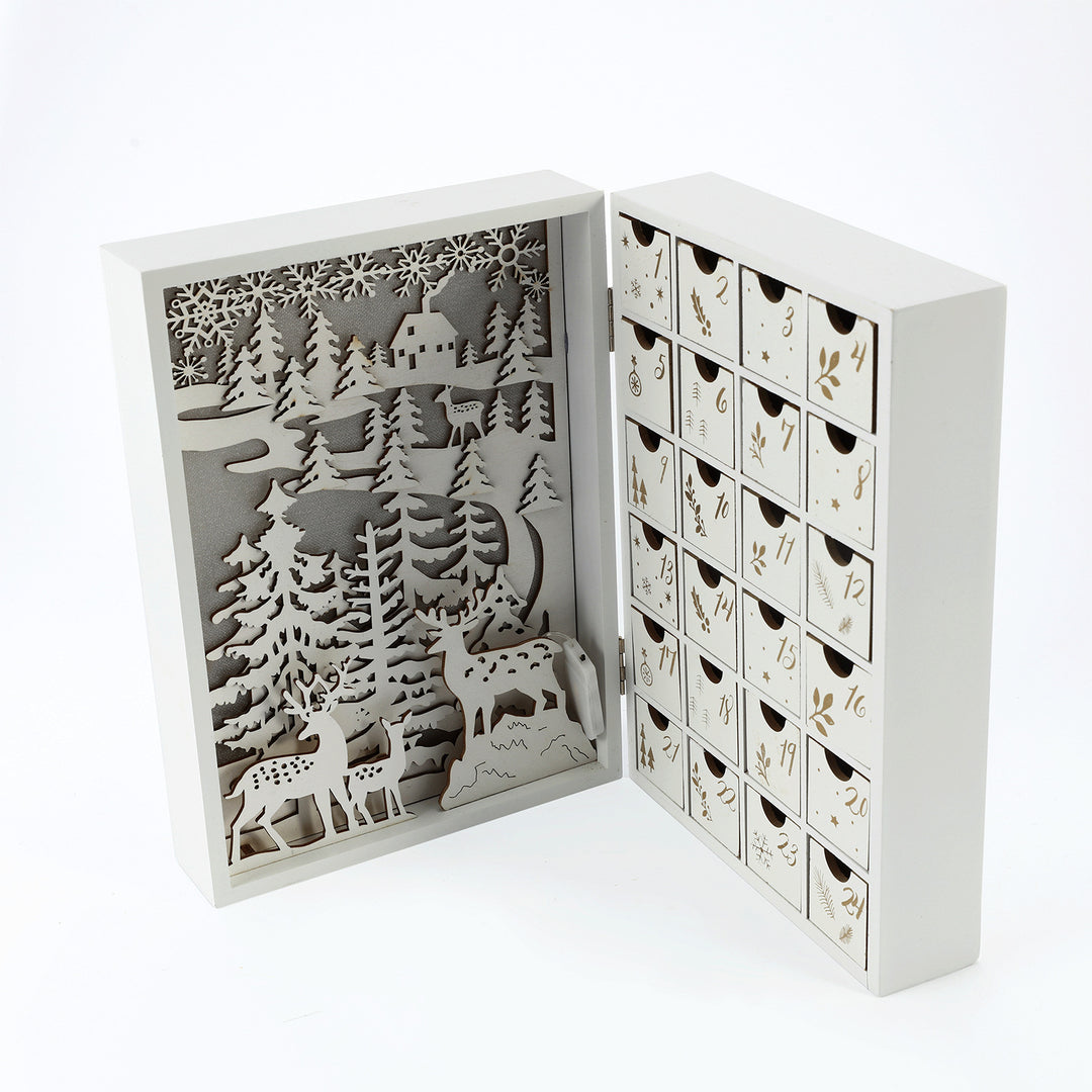 Wood Advent Calendar with LED Lighting and Reindeer Motif
