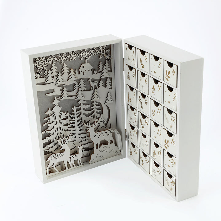 Wood Advent Calendar with LED Lighting and Reindeer Motif
