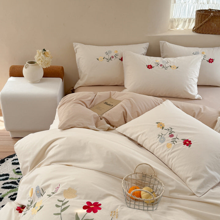 Cotton bedding set, embroidered, washable cotton