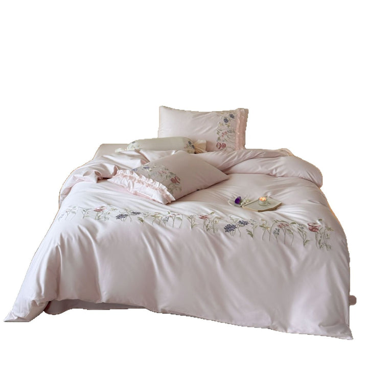French cotton bedding set with embroidery and lace