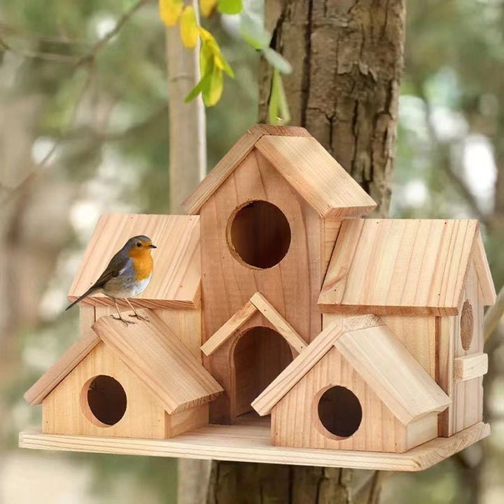 Rustic birdhouse made of pine wood