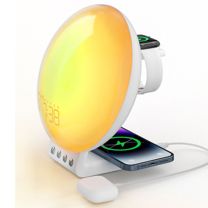 3-in-1 Alarm clock with sunrise simulation and wireless charging
