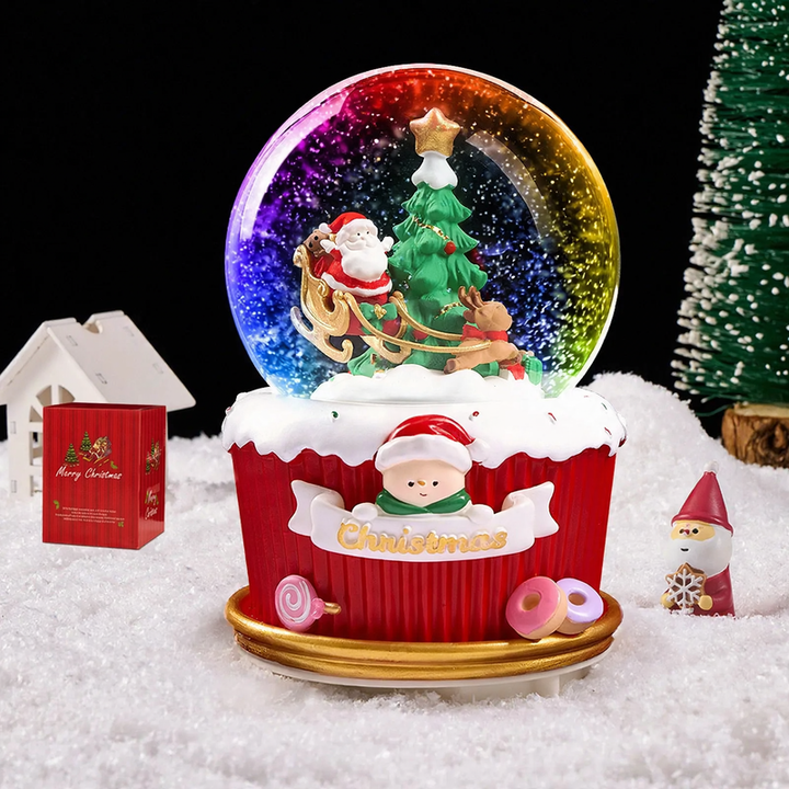 Christmas snow globe with music box and carriage design