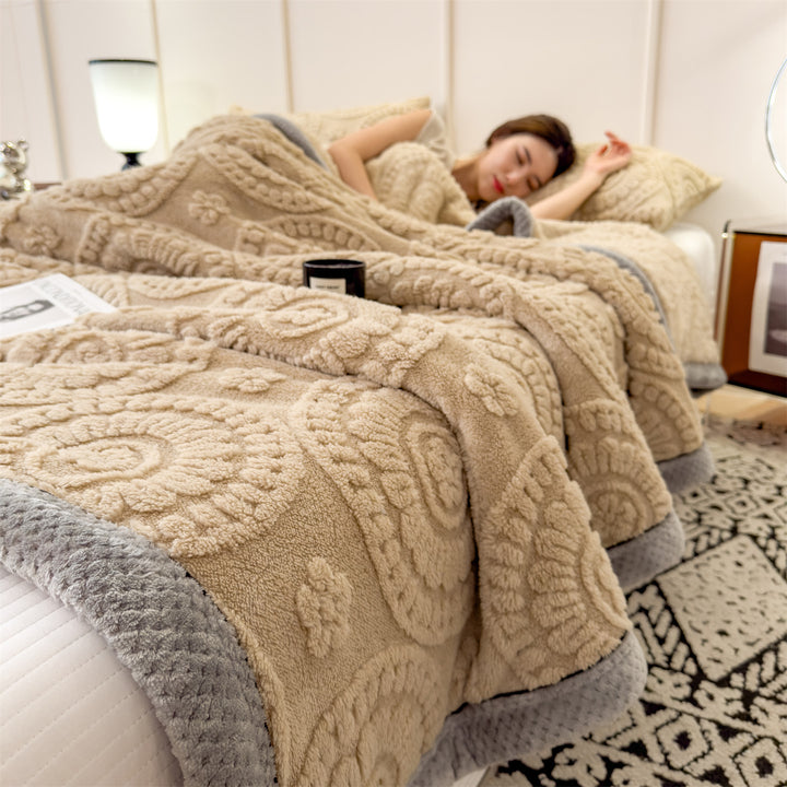 Soft coral fleece blanket with floral pattern