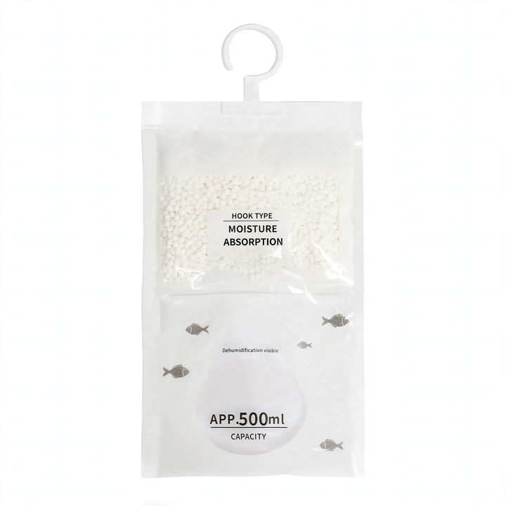Hanging dehumidifying bag for wardrobes