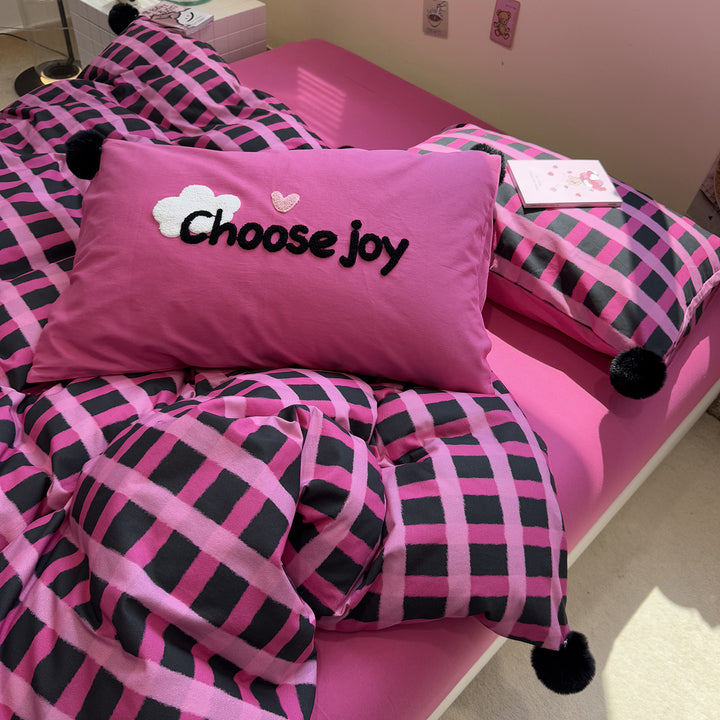 4-piece bedding set, cotton, brushed, striped