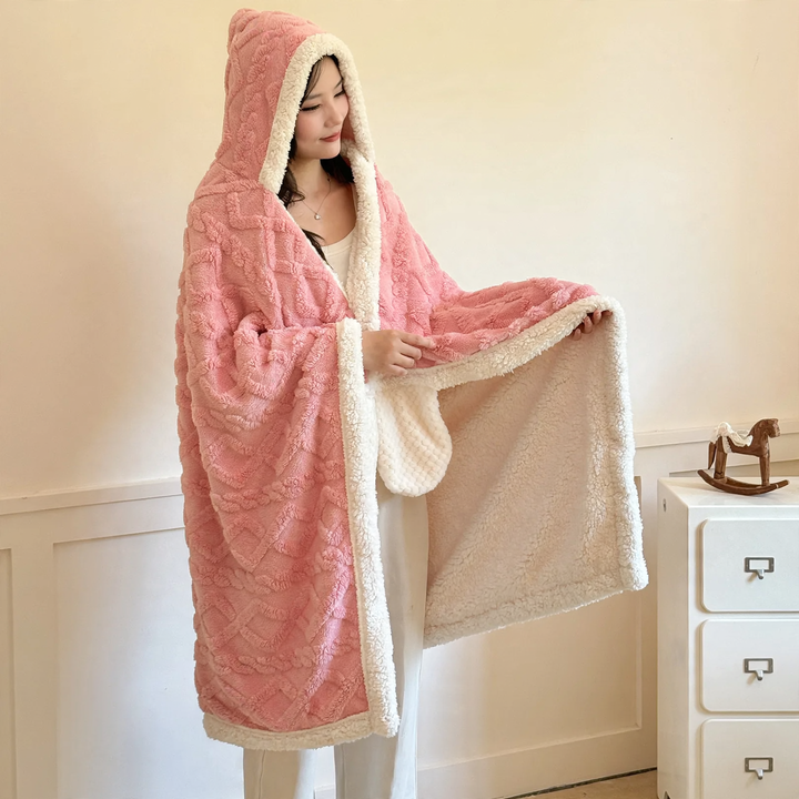 Hooded blanket made of coral fleece