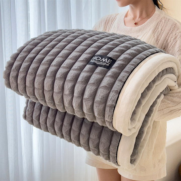 Double-sided rabbit fur imitation blanket