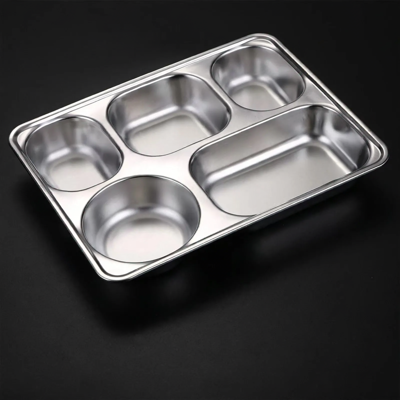 Stainless steel tray with compartments, square