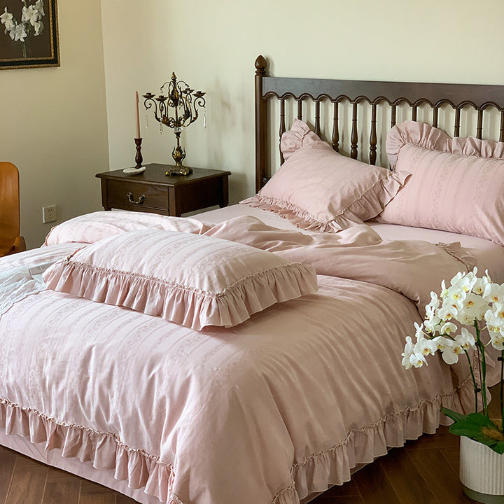 French Bedding Set, Long Staple Cotton, with Lace