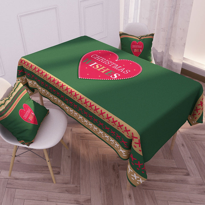 Festive Printed Waterproof Polyester Holiday Rectangular Tablecloth and Cushion Cover Set
