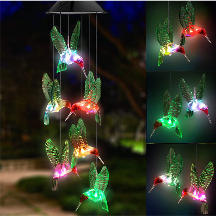LED Solar Butterfly Wind Chime Garden Hanging Light Bowlift