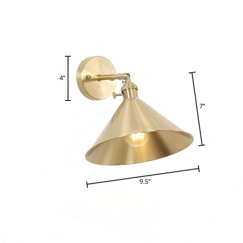 BowLift | 1 Light Cone Wall Lighting Ideas Industrial Brass Metal Wall Mounted Lamp for Nightstand